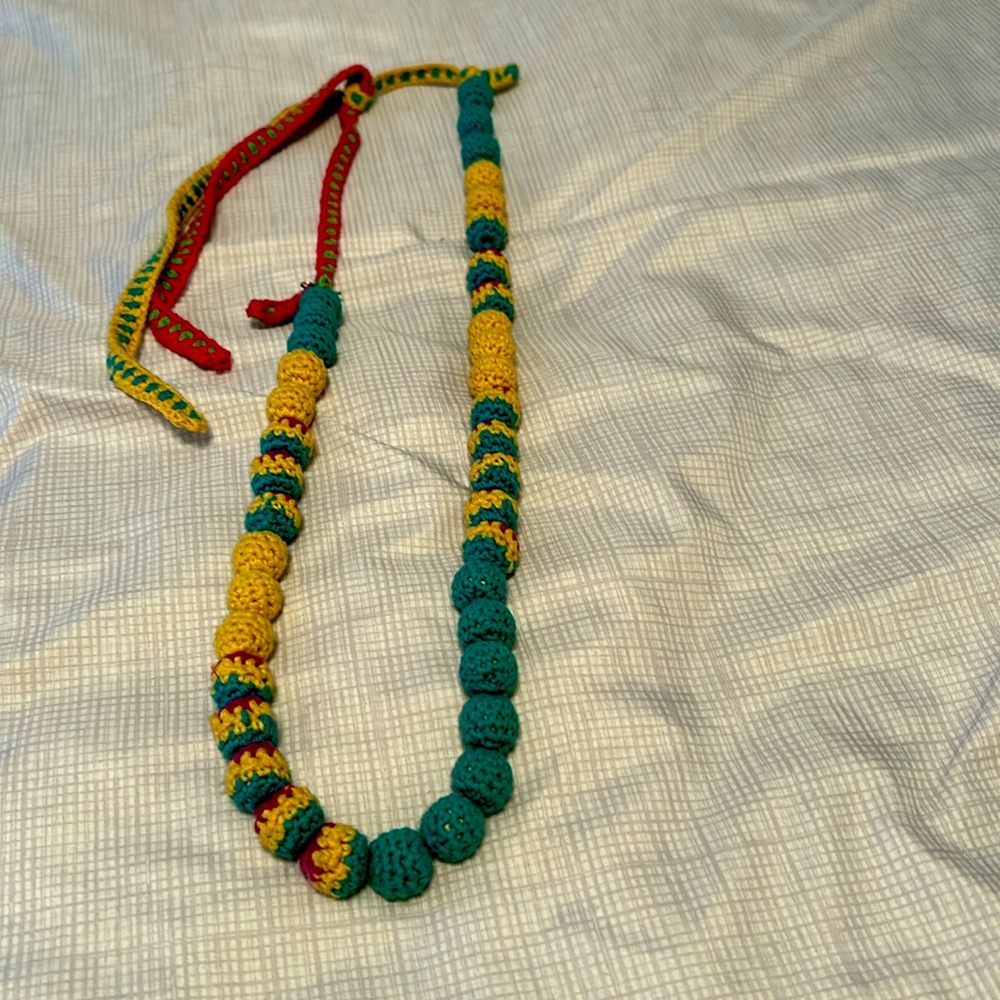 Long beaded crocheted necklace